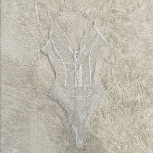 Sheer Lace Bodysuit with Corset Detail NWOT